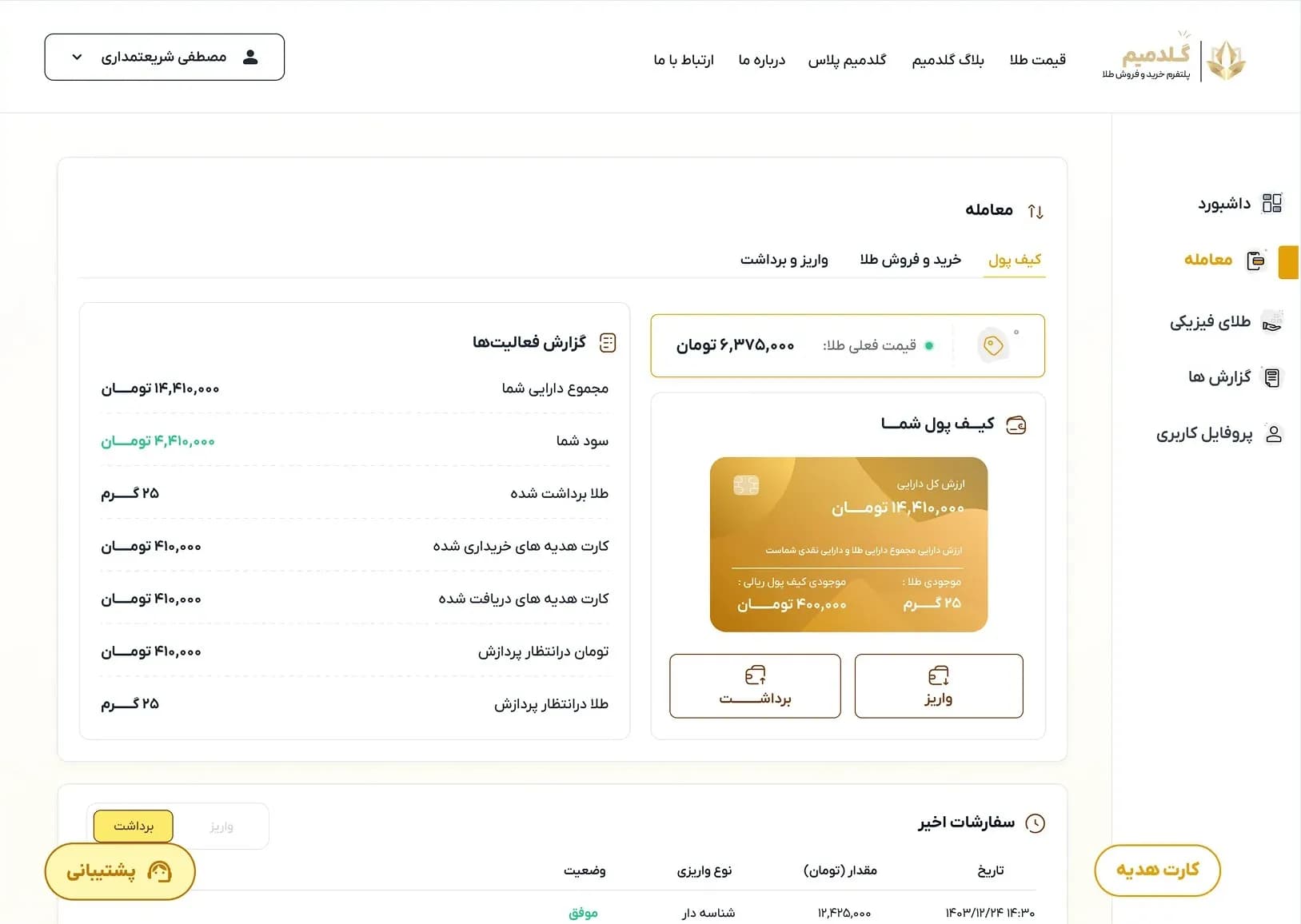Goldim | Gold trading platform — Wallet